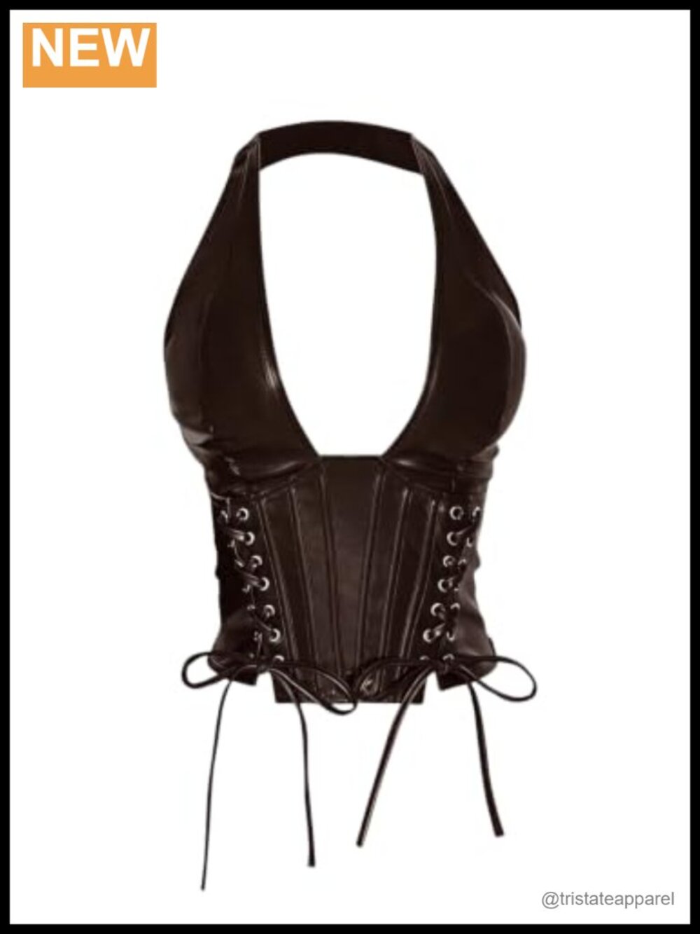 Plus Size PU Leather Halter Crop Top Deep V Neck Backless Y2K Clubwear